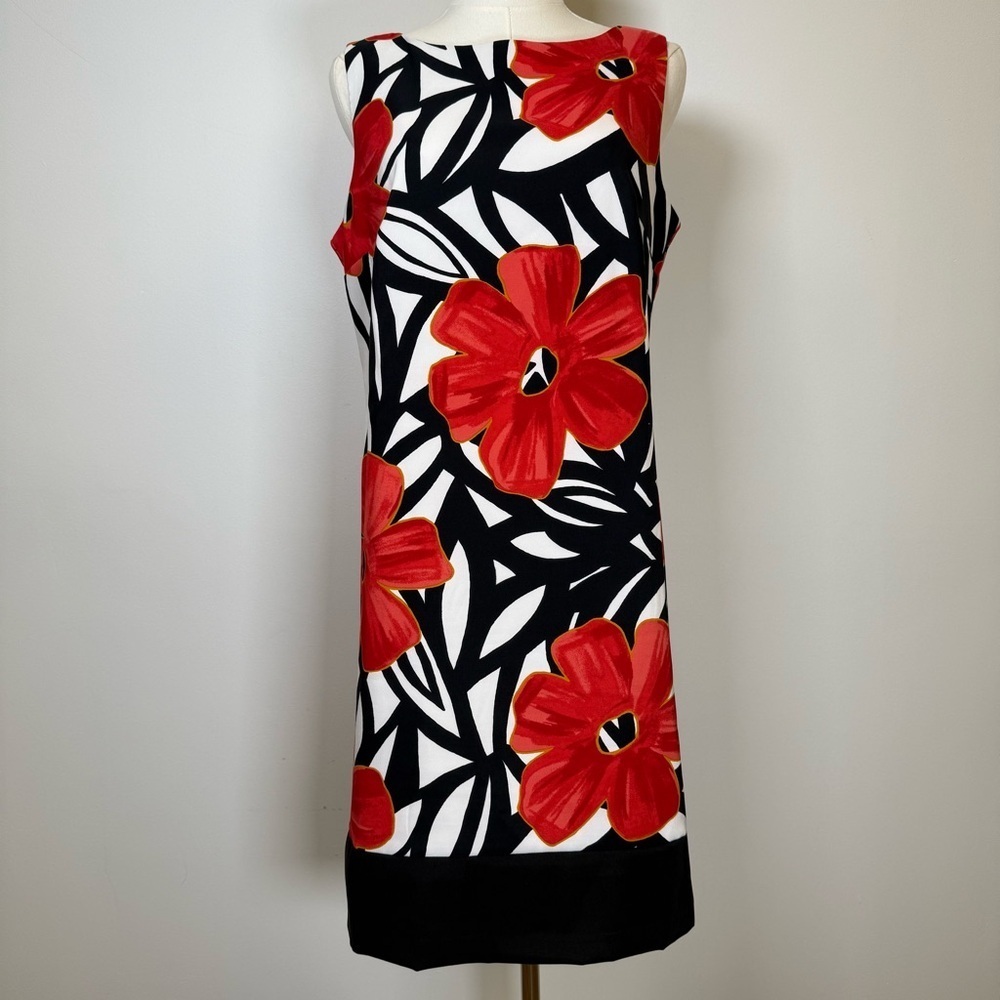 Alyx Red Black White Floral Sleeveless Midi Dress Women’s Size 12